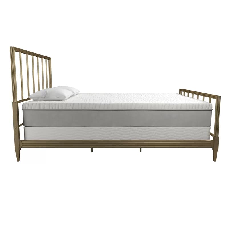 Blair King Size Golden Brass Metal Bed with Engraved Headboard