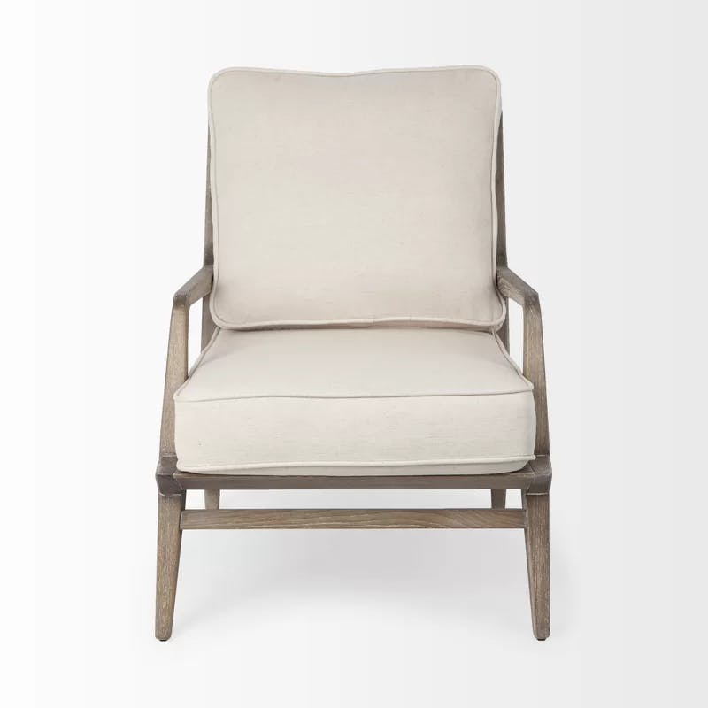 Coastal Comfort Off-White Leather & Ashwood Accent Chair
