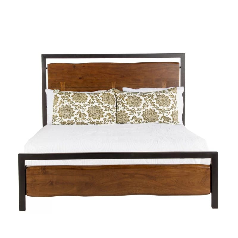 Transitional Glenwood Queen Bed with Walnut Finish and Metal Frame