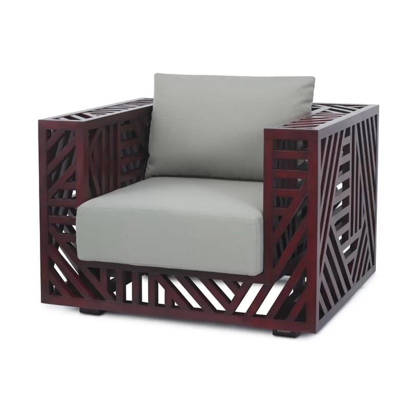 Ari Geometric Natural Wood Chair with Taupe Cotton Cushion
