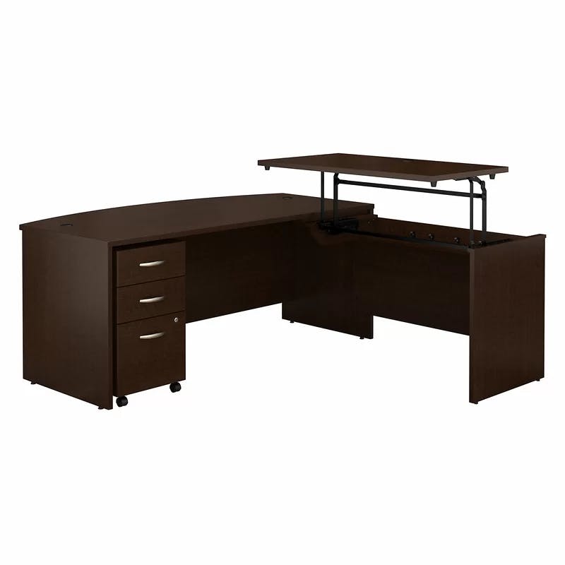 Mocha Cherry L-Shaped Adjustable Standing Desk with File Cabinet