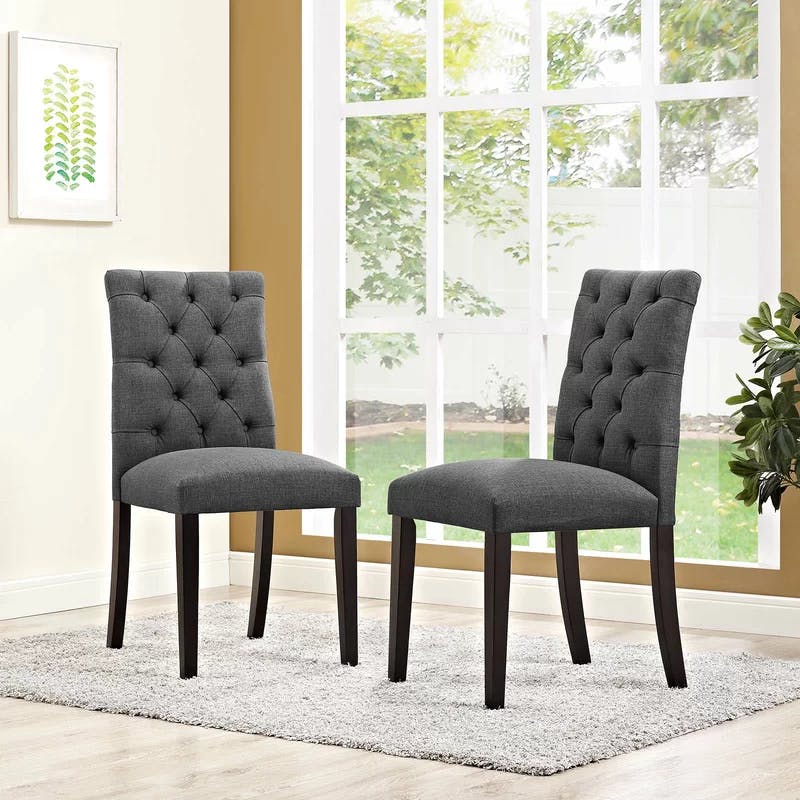 Duchess Gray Fabric Upholstered Wood Side Chair Set of 2