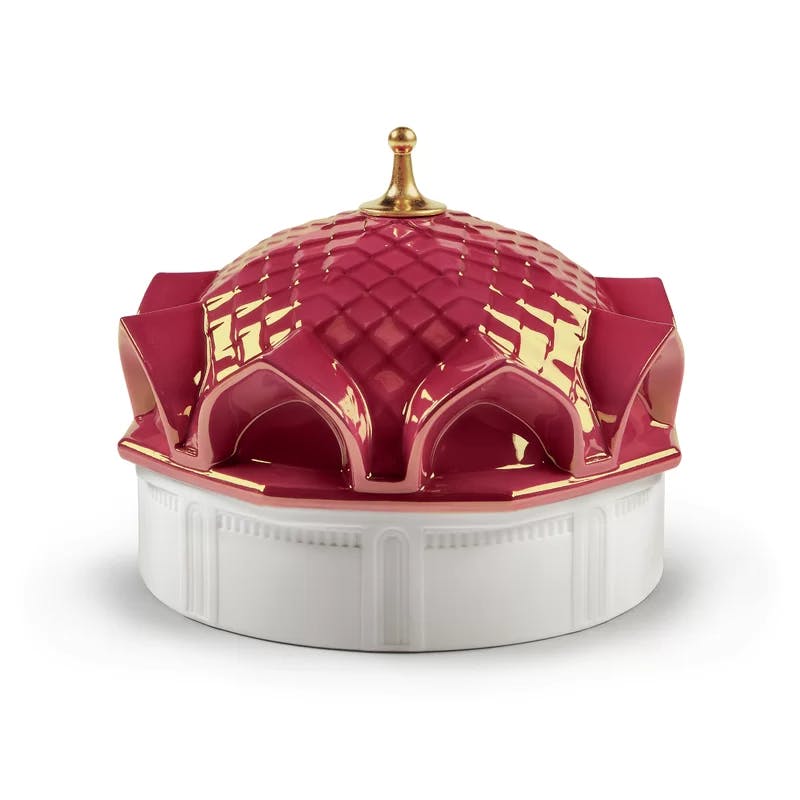 Scheherazade's Quarters Red Porcelain Scented Jar Candle with Gold Accents