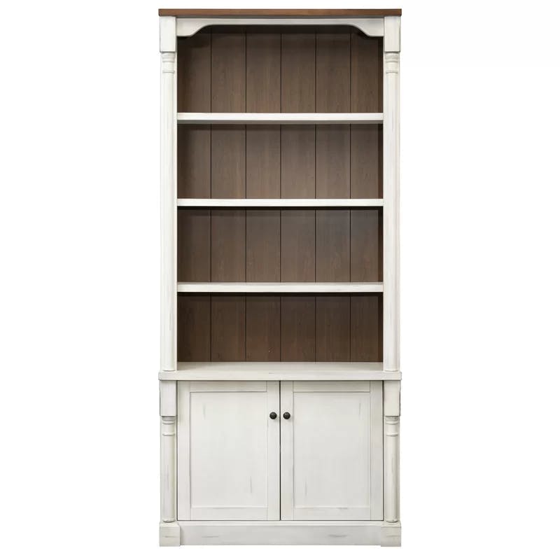 Durham 94" Traditional White & Brown Wood Bookcase with Doors