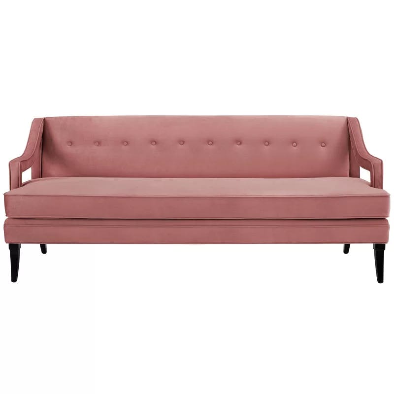 Elegant Dusty Rose Velvet Tufted Sofa with Sloped Arms and Birch Legs