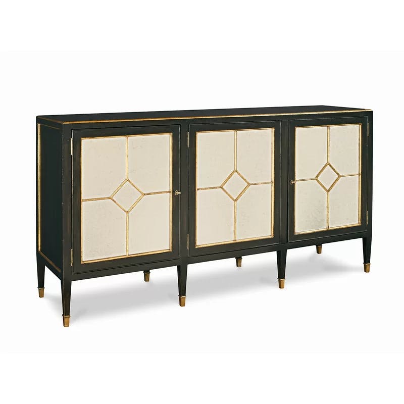Monarch Gold-Striped 66" Acacia Wood and Eglomise Mirror Sideboard