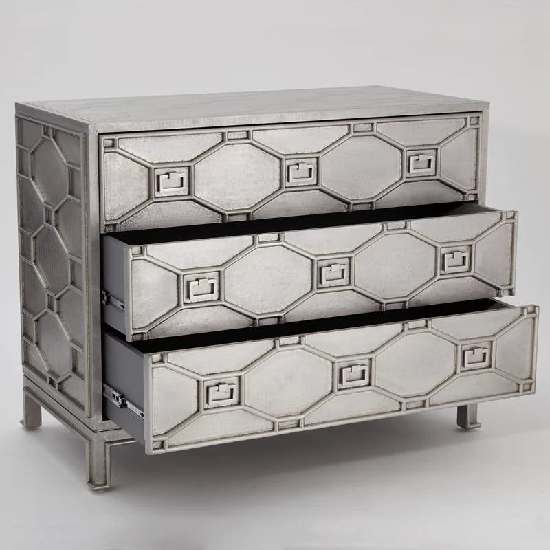 Greenbrier Oversized White Alloy Clad Wooden Chest with Lattice Design