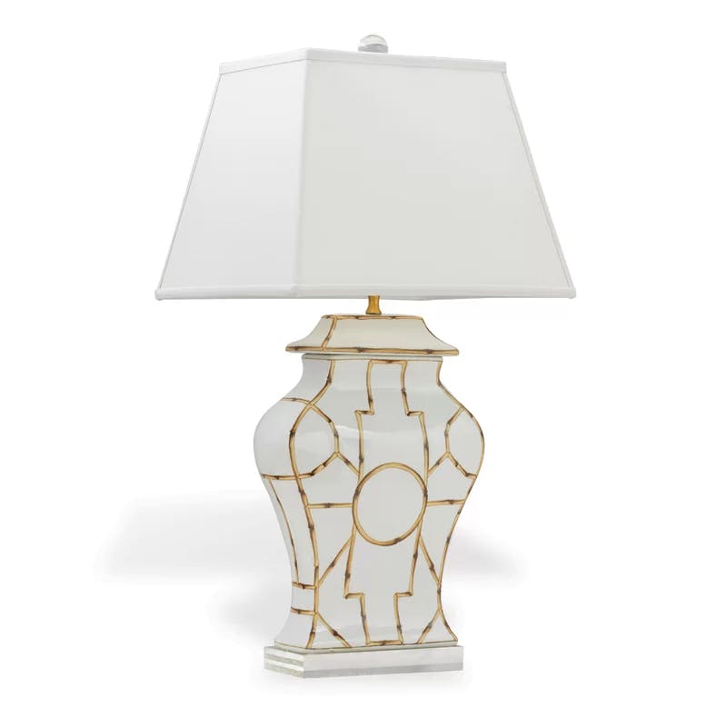 Elegant Porcelain & Lucite Table Lamp with Linen Shade - White