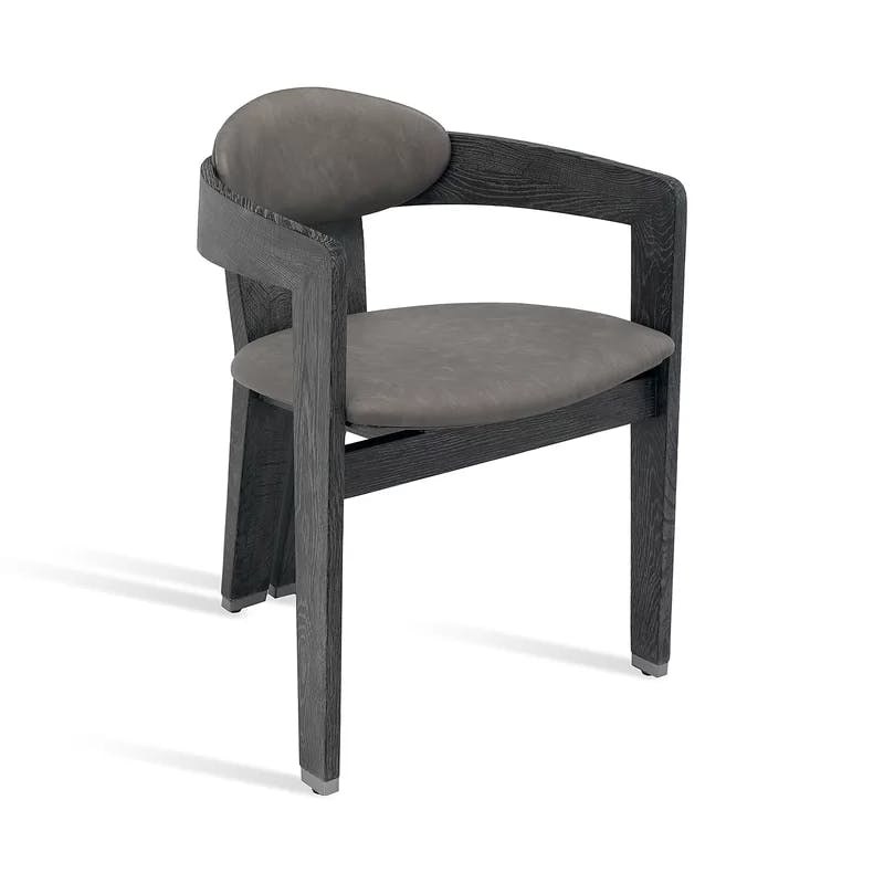 Charcoal Ceruse Wood Frame Faux Leather Upholstered Arm Chair