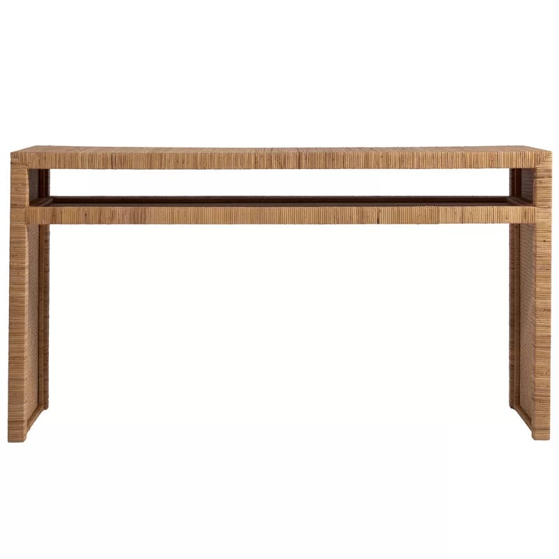 Long Key 60'' Coastal Brown Rattan Console Table with Storage