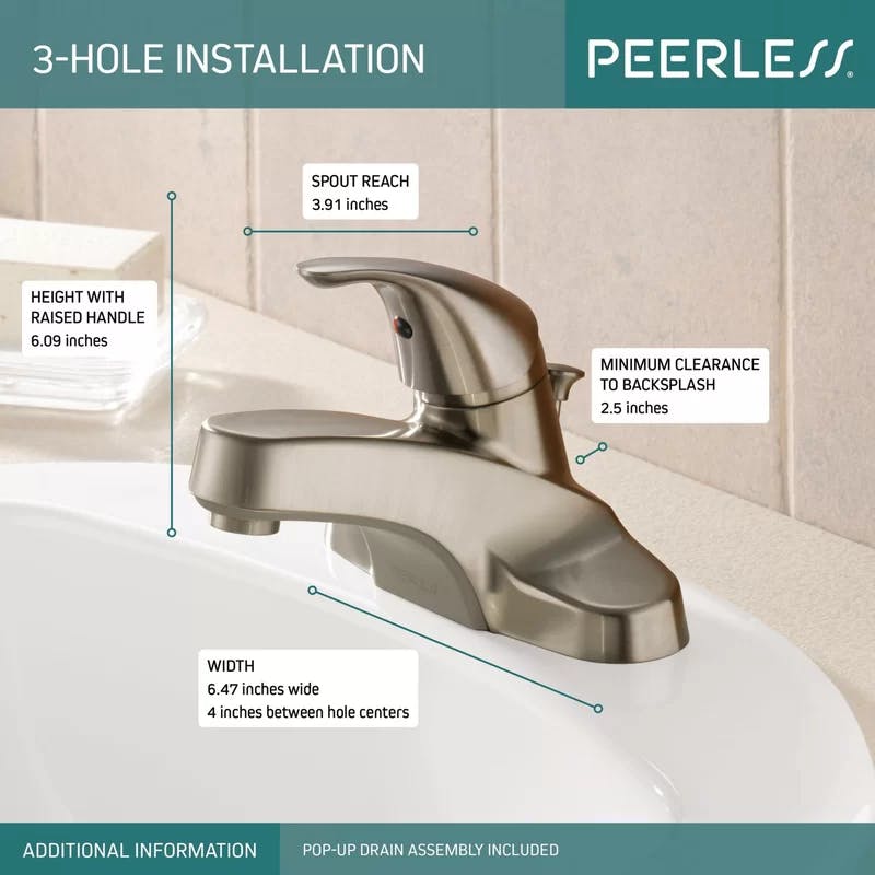 Core Transitional 6'' Brushed Nickel Bathroom Faucet with Drain