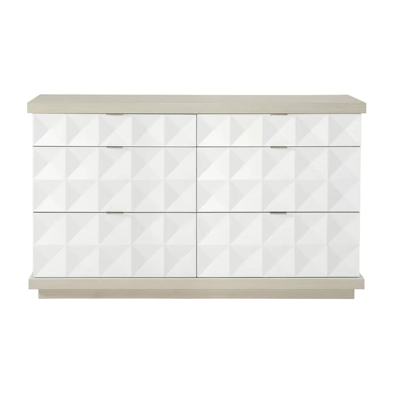 Transitional Axiom 6-Drawer Dresser in White and Gray with Artistic Flair