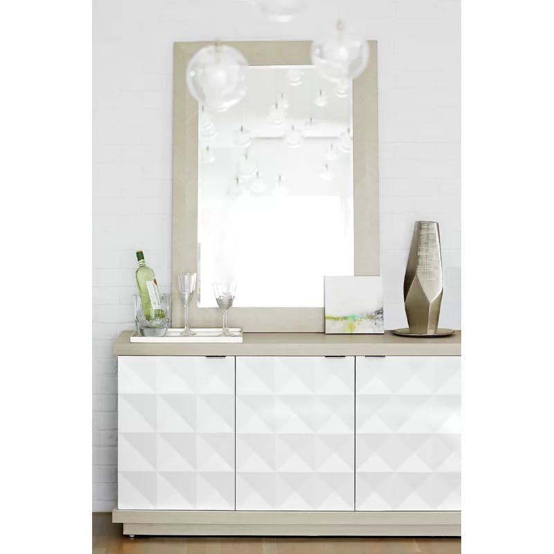 Transitional Axiom 6-Drawer Dresser in White and Gray with Artistic Flair