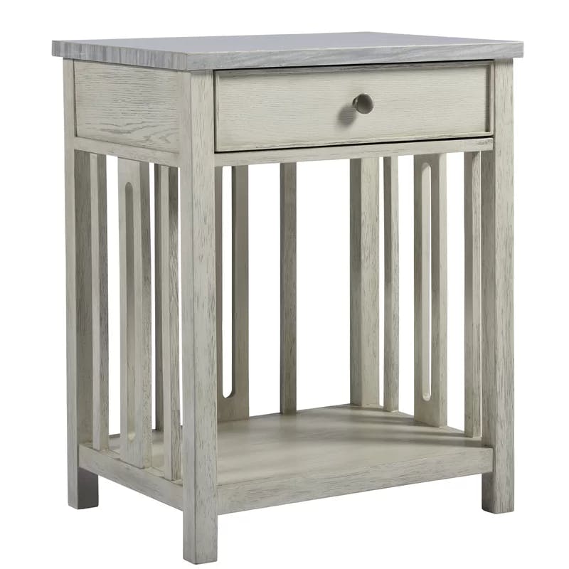Cream Coastal 1-Drawer Nightstand with Stone Crystal Top