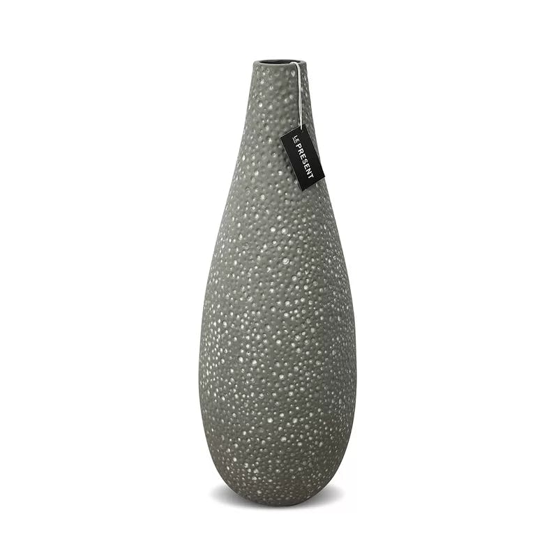 Lunar Grey Matte Finish Slim Ceramic Floor Vase, 18.8"