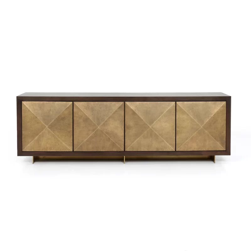 Enzo Contemporary 90.5'' Dark Walnut Sideboard with Brass Accents