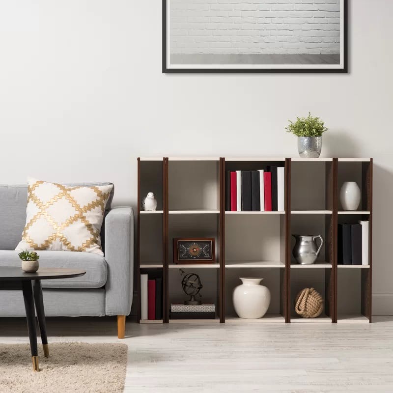 Adjustable Walnut Wood Slim Bookshelf for Tight Spaces