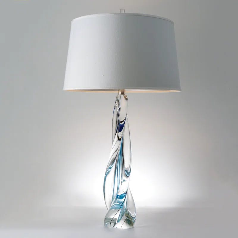 Oceanic Serenity Blue-Gray Silk Shade Art Glass Table Lamp
