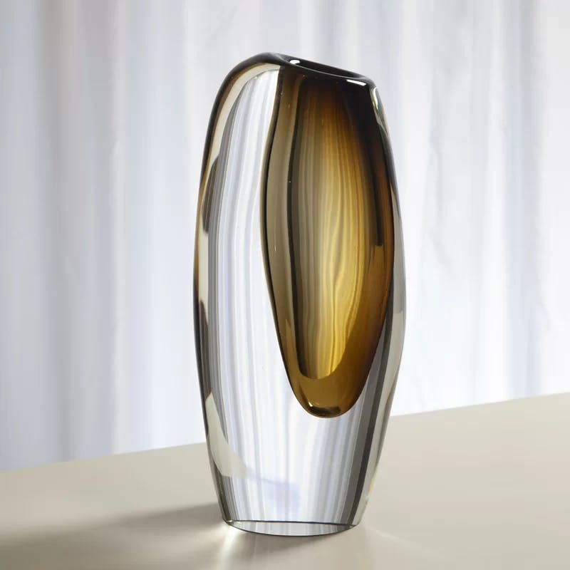 Moss Green Layered Art Glass Offset Decorative Vase
