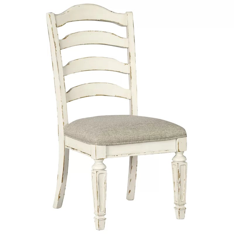 Rustic White Ladderback Upholstered Side Chair in Wood
