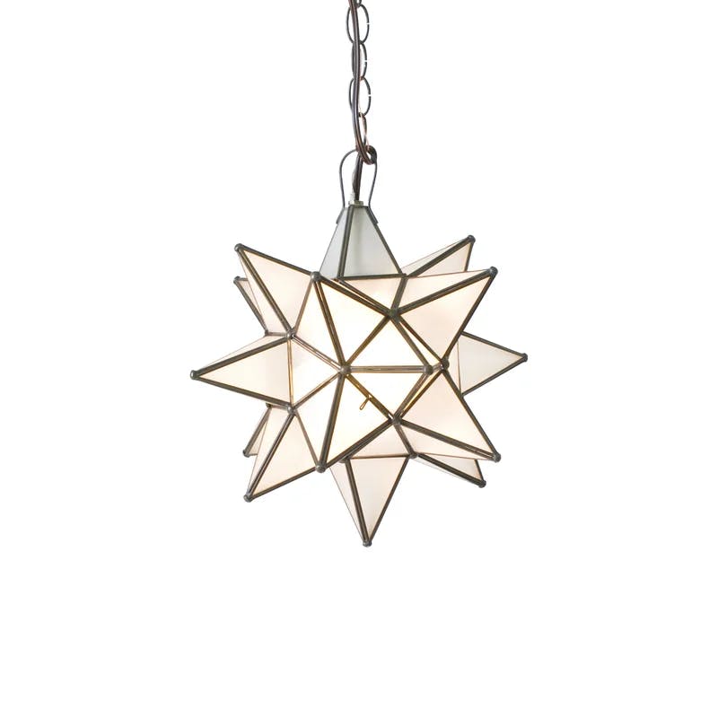 Contemporary Brass Star Pendant with Frosted Glass, 15"