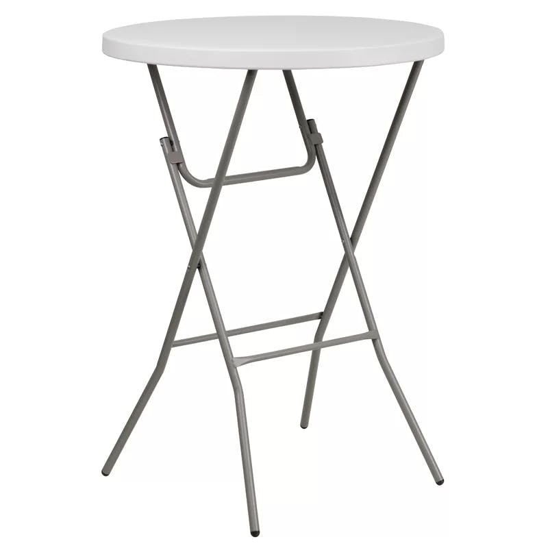 Elegant 31.5" Round Bar Height Folding Table in Granite White and Gray