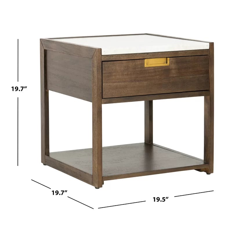 Transitional Dark Chocolate 1-Drawer Nightstand with White Marble Top