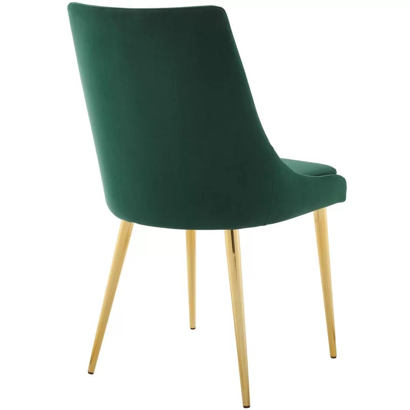 Velvet Elegance Green Metal Dining Chair with Gold Accents