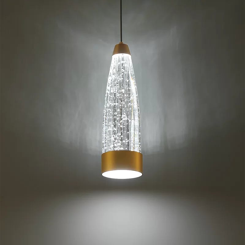 Aged Brass Mini Crystal LED Pendant Light with Seeded V-Cut