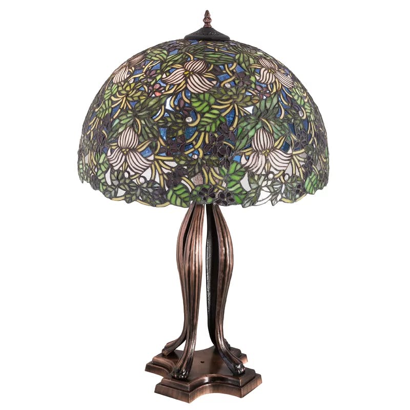 Meyda 30'' Cobalt Blue Forest Sky 3-Light Stained Glass Table Lamp