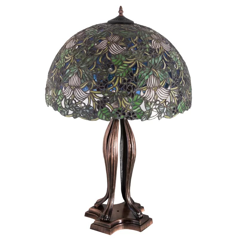 Meyda 30'' Cobalt Blue Forest Sky 3-Light Stained Glass Table Lamp