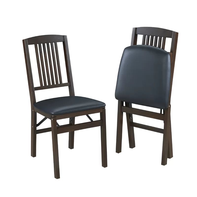 Set of 2 Mission Style Black Vinyl Padded Folding Chairs