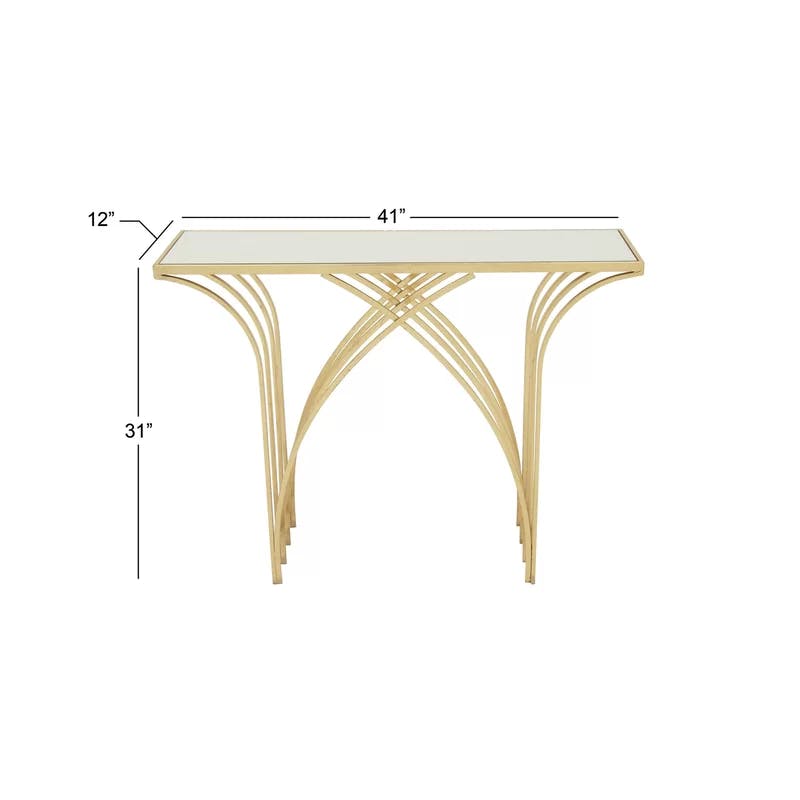 Elegant Gold Metal & Mirrored Glass Art Deco Console Table