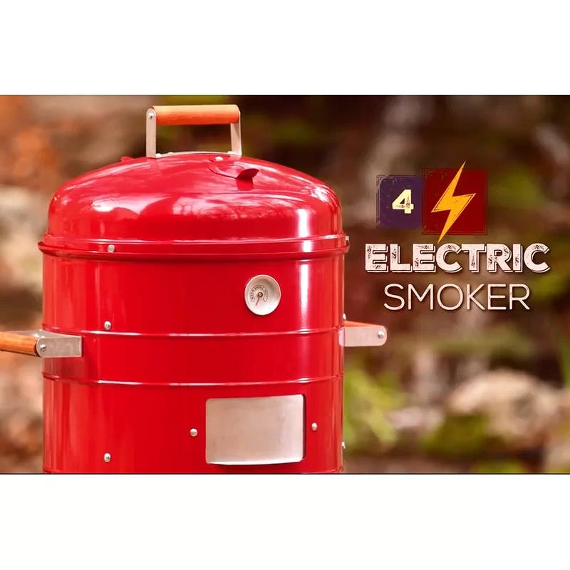 Americana 4-in-1 Electric/Charcoal Portable Water Smoker and Grill, 18" Red