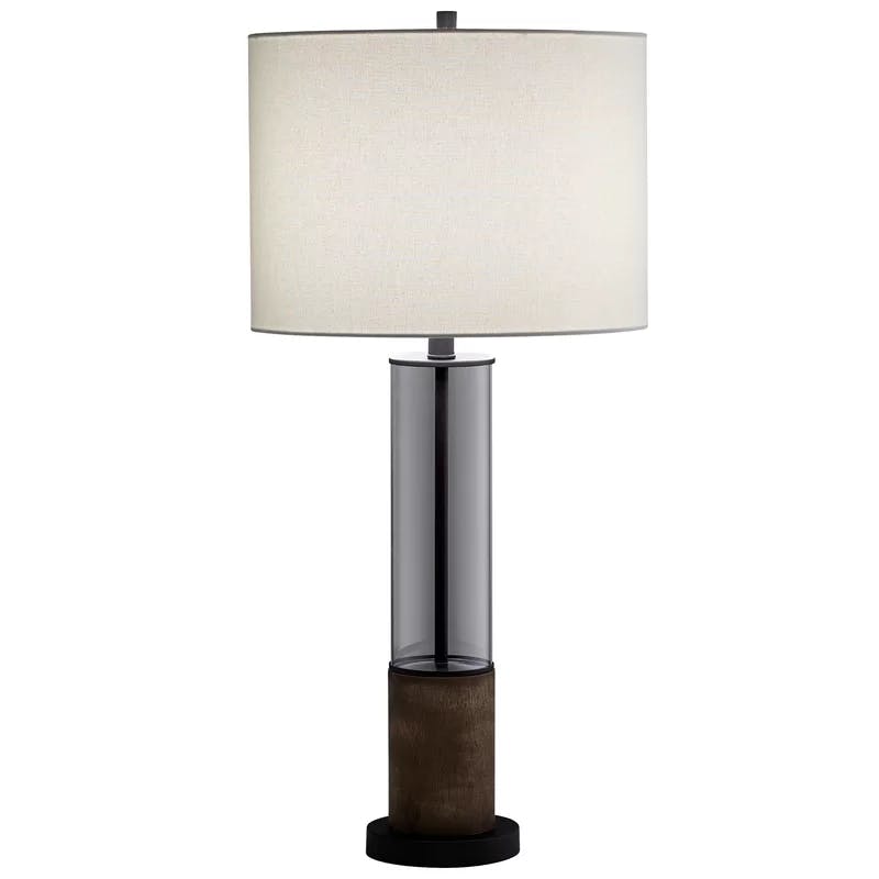 Colossus Gunmetal Table Lamp with White Linen Shade