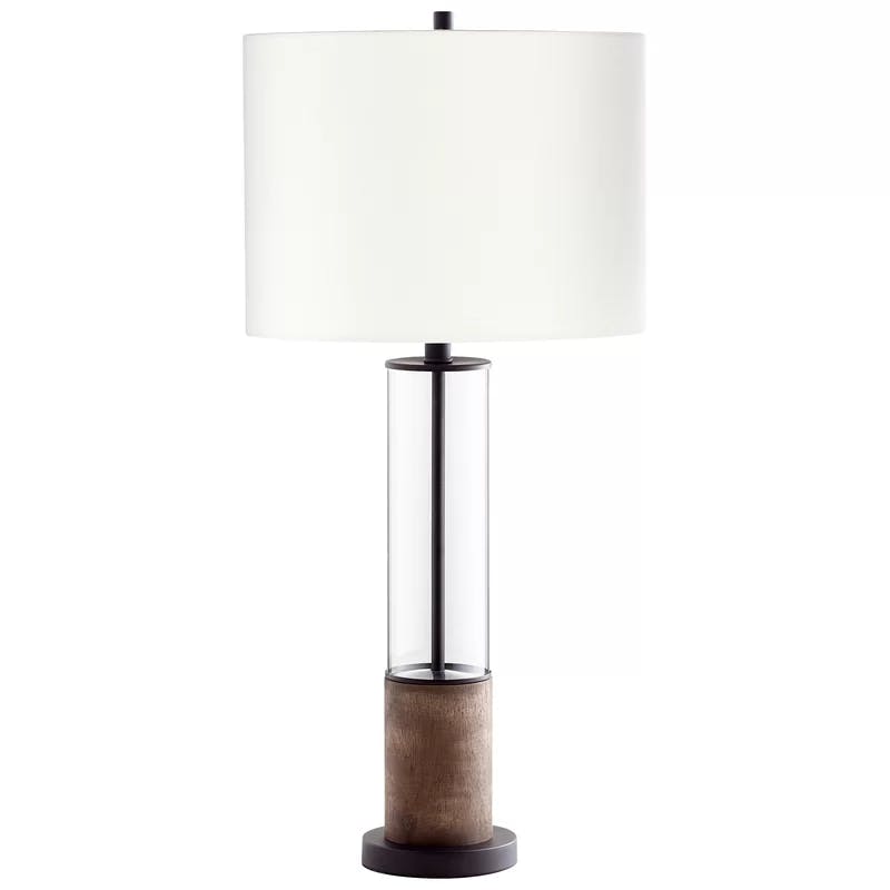 Colossus Gunmetal Table Lamp with White Linen Shade