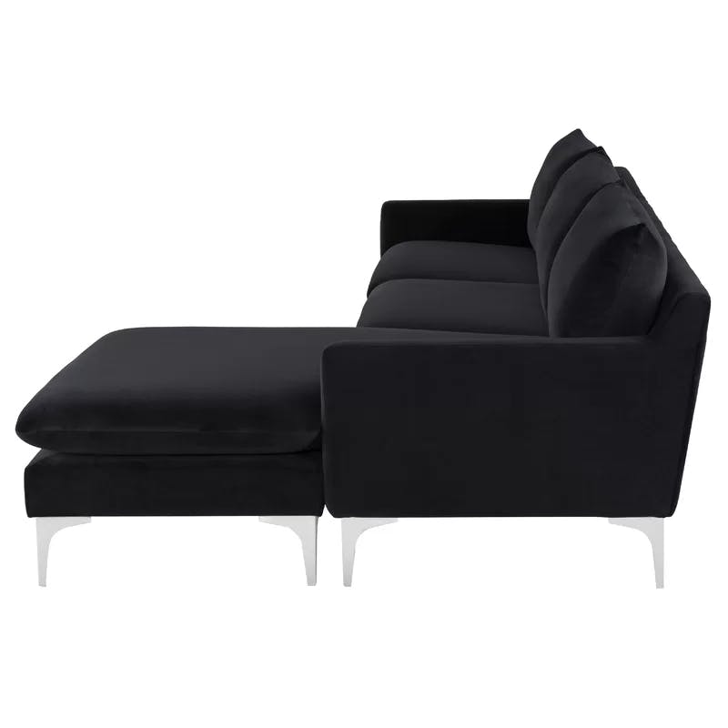 Anders Matte Black and Silver Fabric Sectional Sofa with Pillow Back