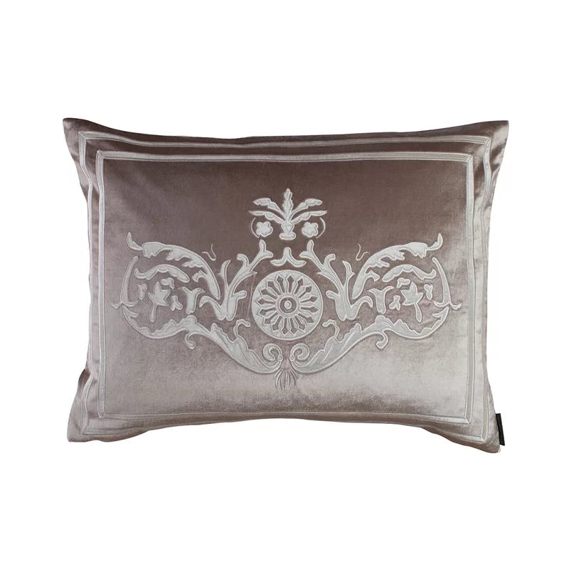 Elegant Parisian Silver Velvet Appliqued Rectangular Feather Pillow