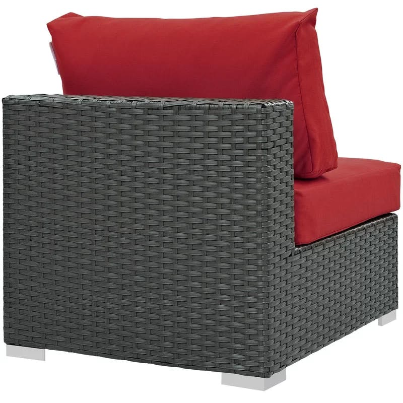 Sojourn Chic Red Sunbrella Outdoor Armless Chair with Wicker Weave