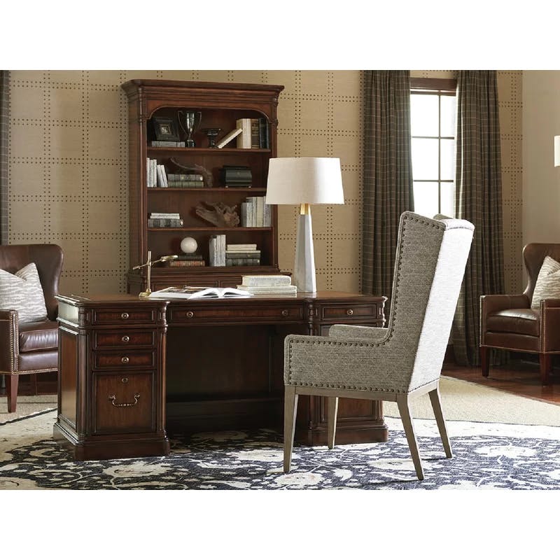 Richmond Hill Traditional Brown Executive Desk with 9 Drawers