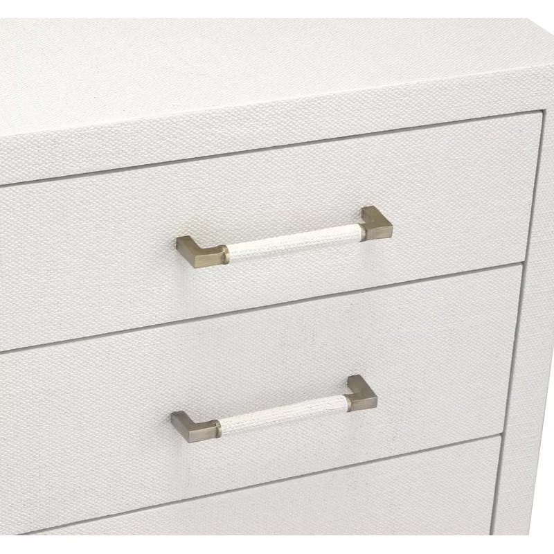 Taylor Mid-Century White Faux Linen 5 Drawer Accent Chest
