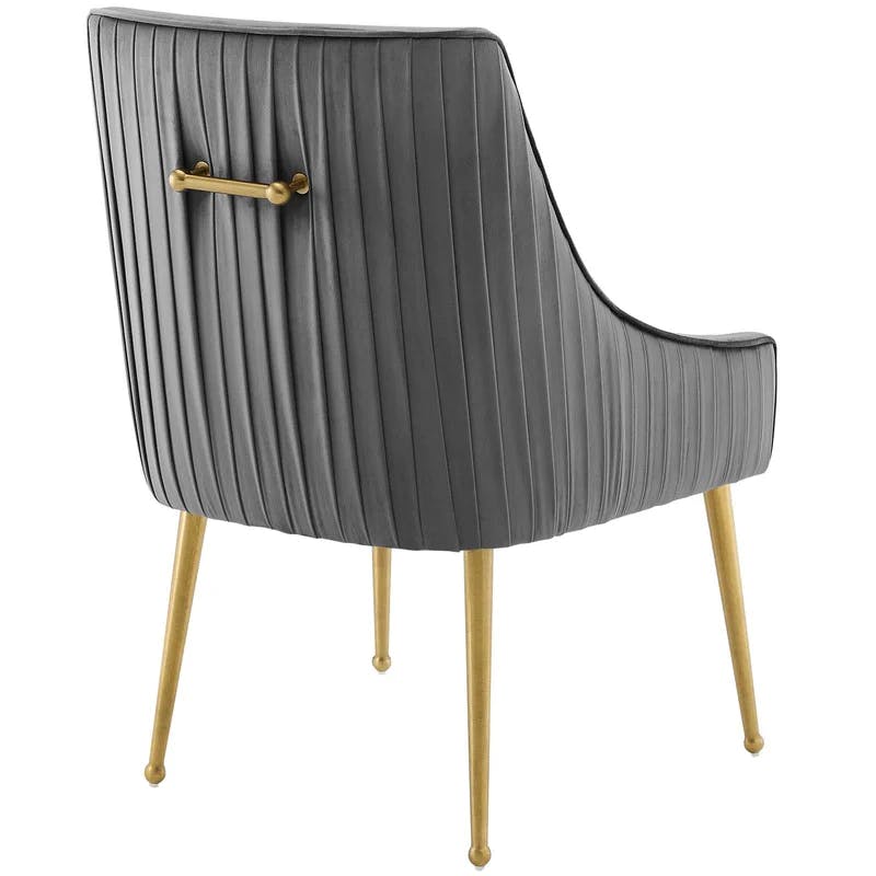 Elegance Brushed Gold & Gray Velvet Upholstered Side Chair