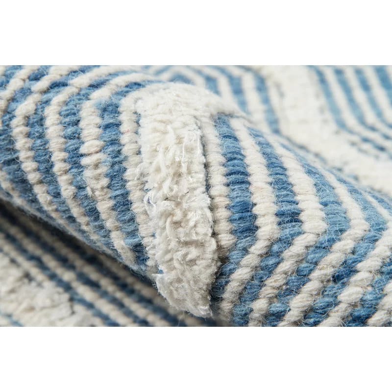 Hygge Charm Handwoven Wool Blue/Ivory Geometric Area Rug 7'6" x 9'6"