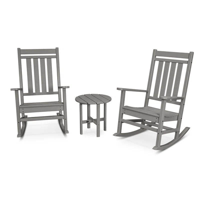 Estate-Style Slate Grey Polywood 3-Piece Rocking Chair Set with Arms