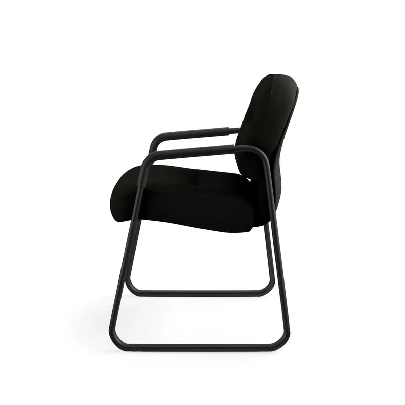 Luxurious Black Leather and Steel Visitor Chair with Memory Foam