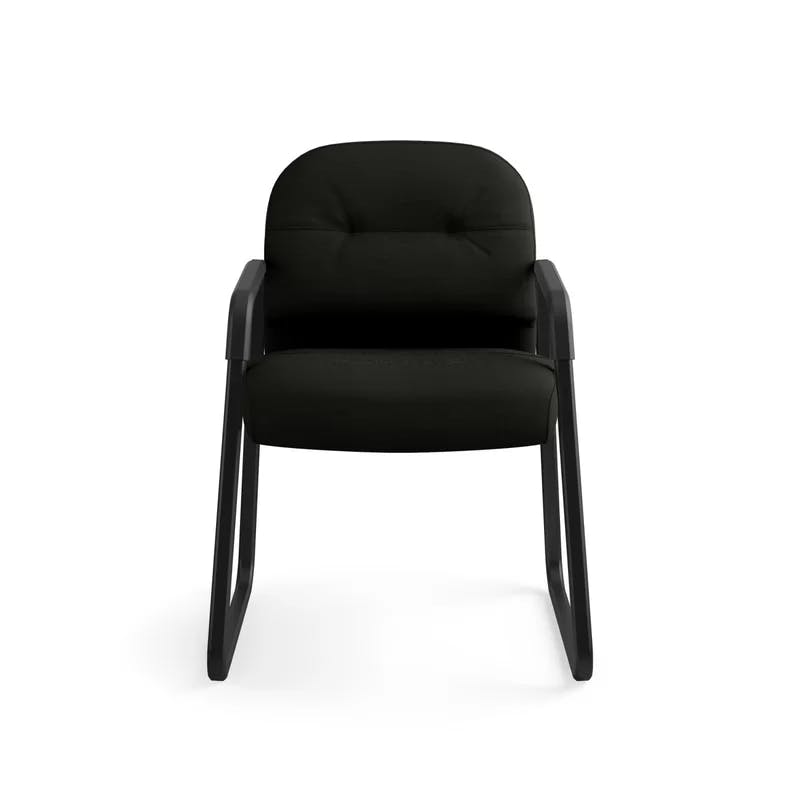 Luxurious Black Leather and Steel Visitor Chair with Memory Foam