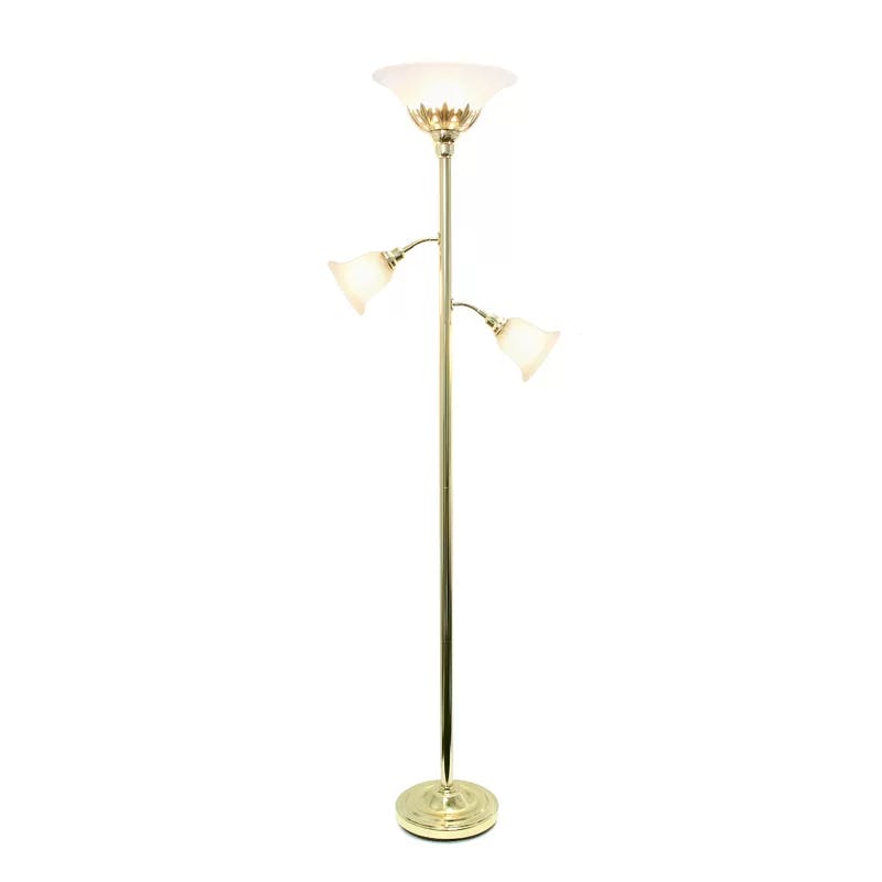 Elegant Gold Iron Floor Lamp with Scalloped Glass Shades