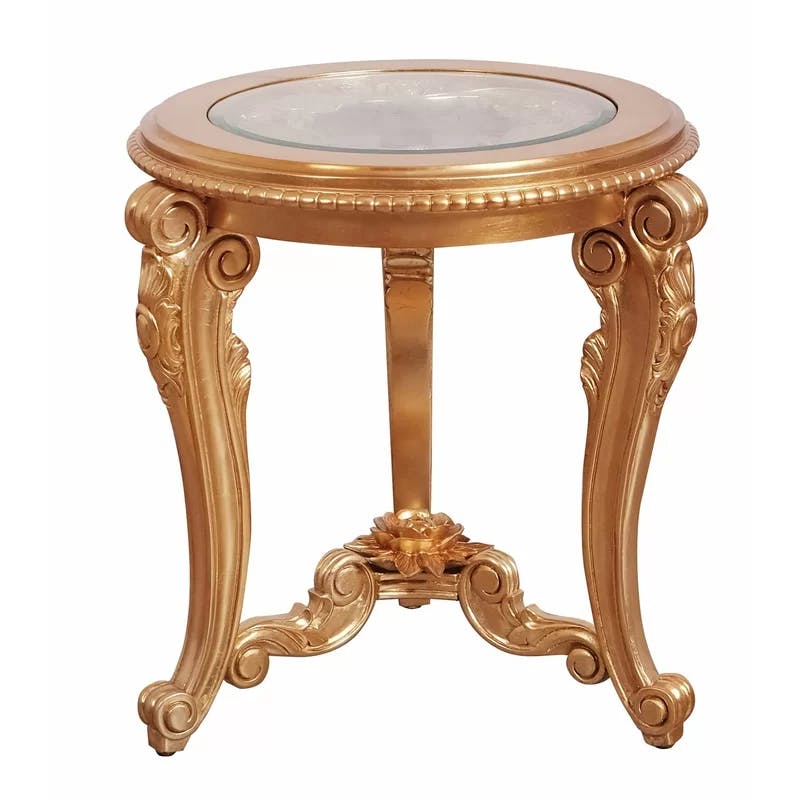 Bellagio Gold Dark Mahogany Round End Table with Glass Top