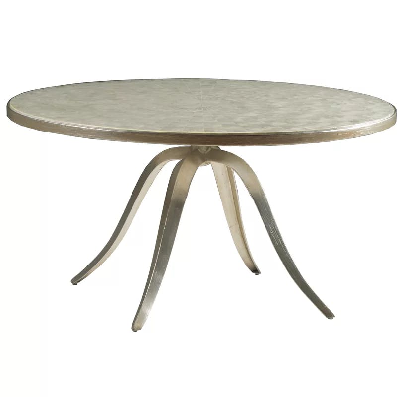 36" Transitional Silver Metal Round Cocktail Table with Capiz Inlay