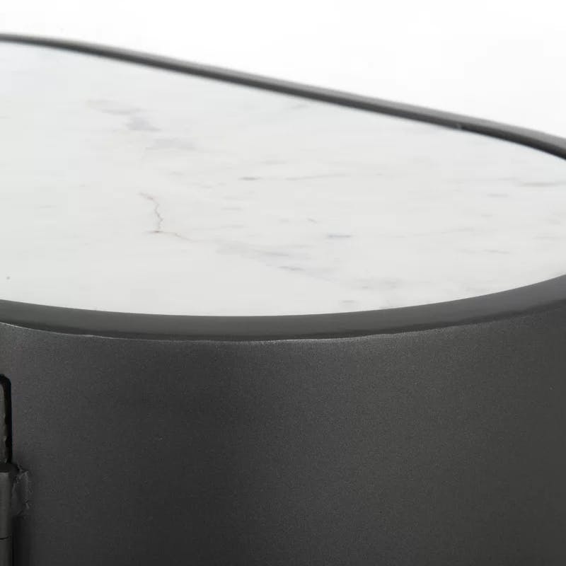 Modern Industrial Black and White Marble-Top Nightstand